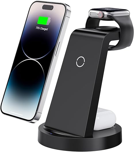 3 in 1 Charging Station for iPhone, Wireless Charger for iPhone 17 16e 16 15 14 13 12 11 X Pro Max & Apple Watch - Wireless Charging Station for AirPods 4 3 Pro