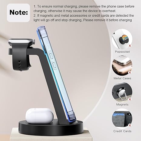 3 in 1 Charging Station for iPhone, Wireless Charger for iPhone 17 16e 16 15 14 13 12 11 X Pro Max & Apple Watch - Wireless Charging Station for AirPods 4 3 Pro